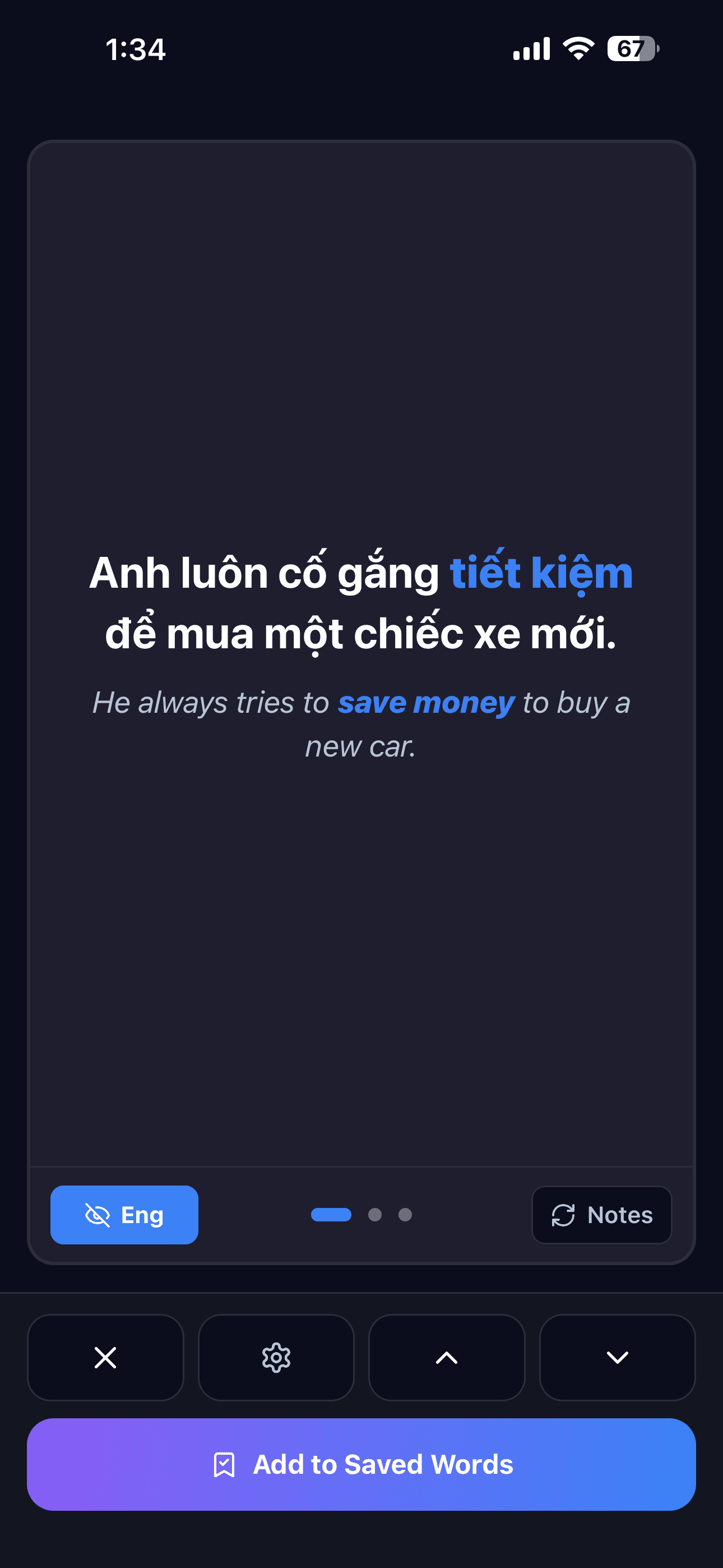 Vietnamese word shown in a full sentence with English translation
